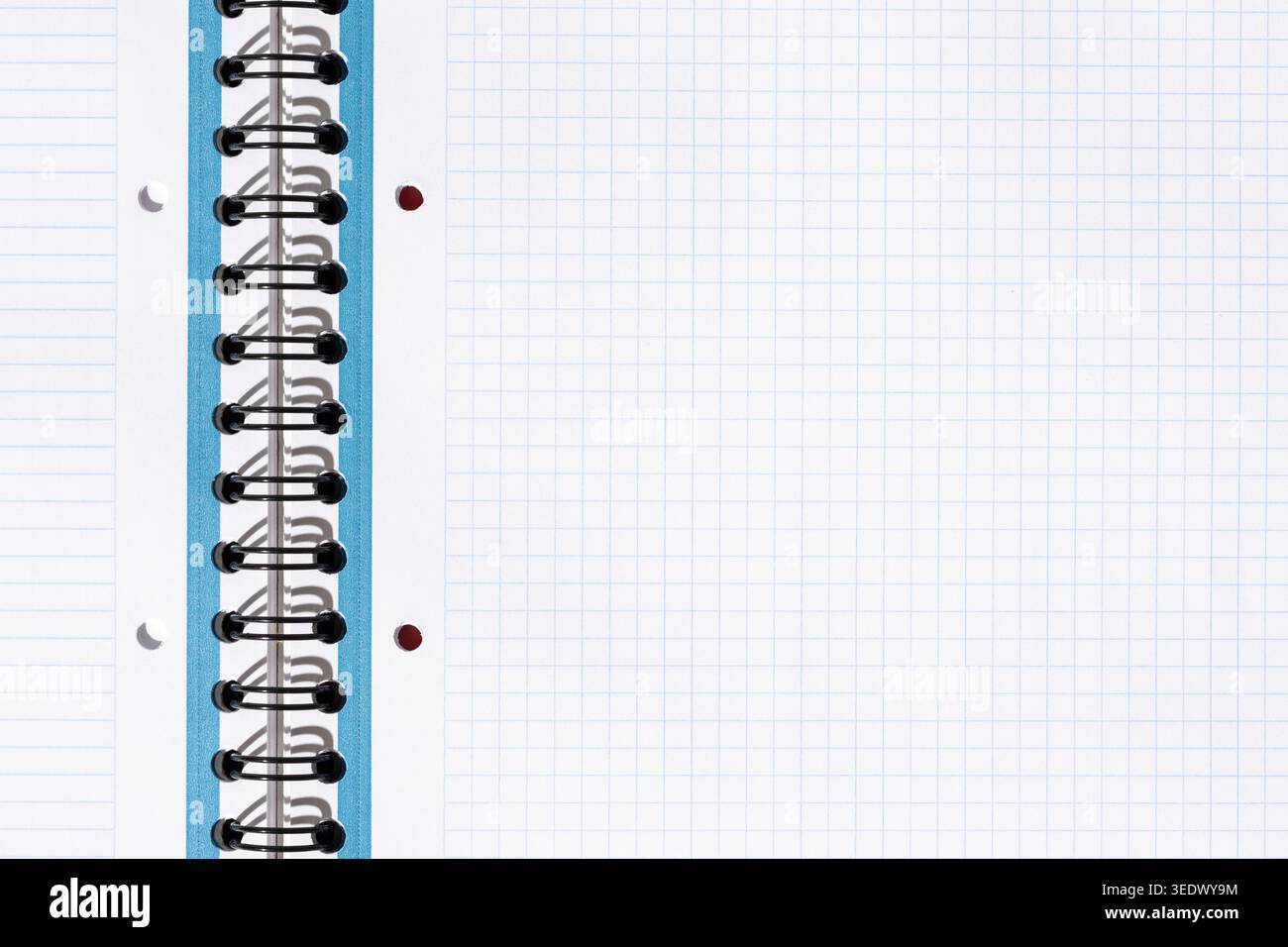Open squared notebook page presenting blank space for text or drawing Stock Photo
