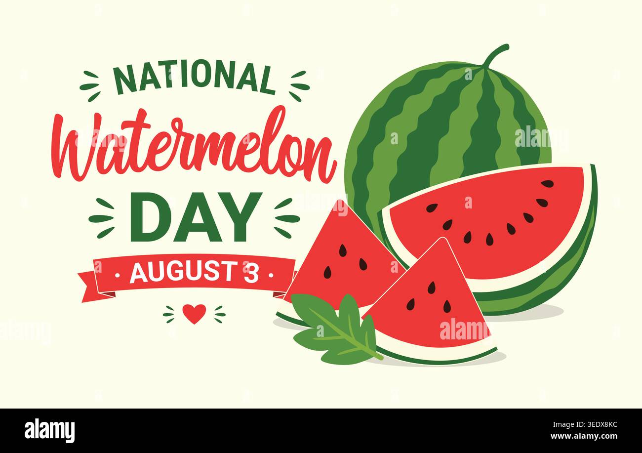 Flat vector style National Watermelon Day illustration with bold typography and fresh watermelon elements Stock Vector