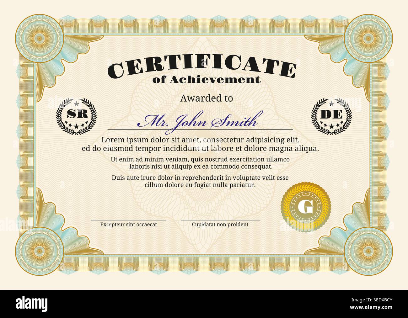 Certificate with guilloche frame. Paper diploma Stock Vector