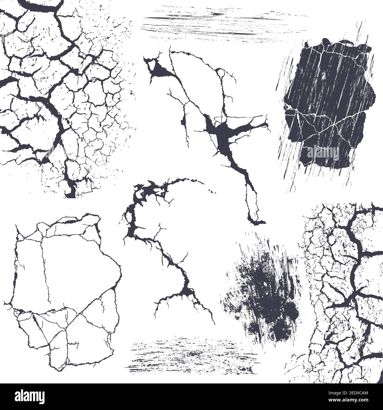 Grunge surface cracks, wall split, road fracture Stock Vector