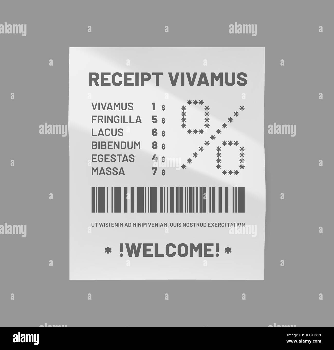 Paper cash receipt with barcode, purchase slip Stock Vector