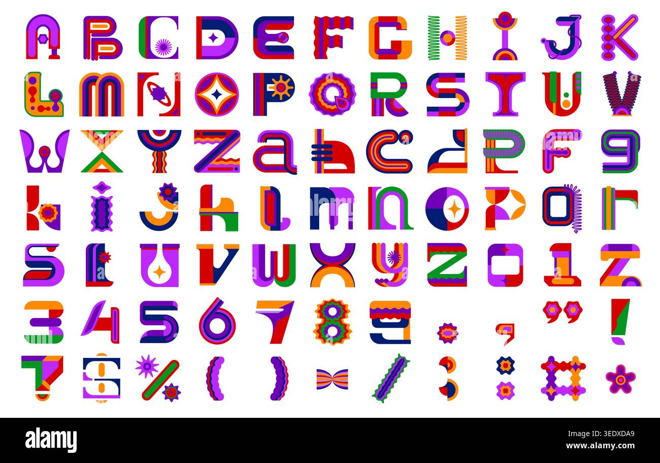 Retro brutal font, geometric typeface letters Stock Vector