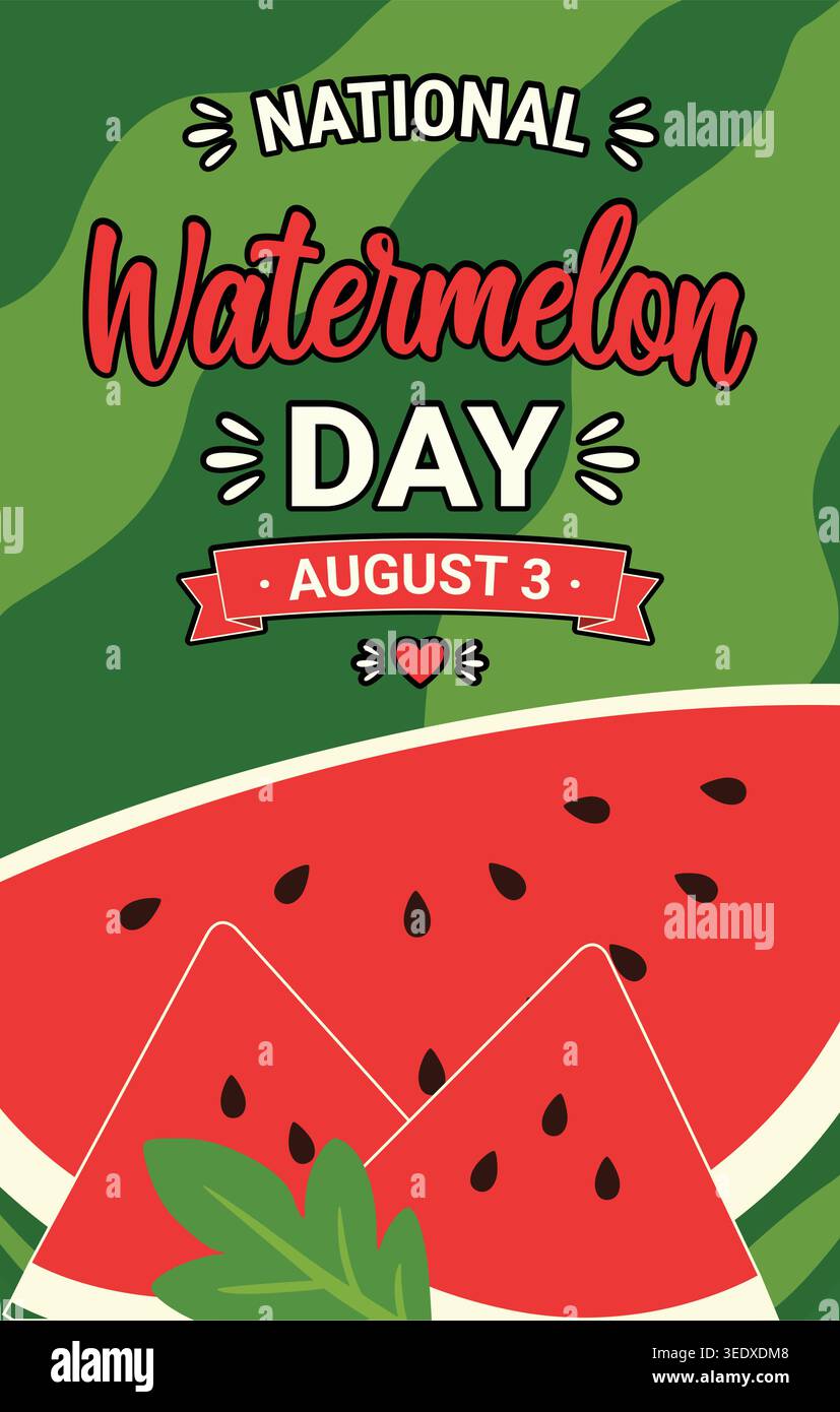 Flat vector style National Watermelon Day illustration with bold typography and fresh watermelon elements Stock Vector