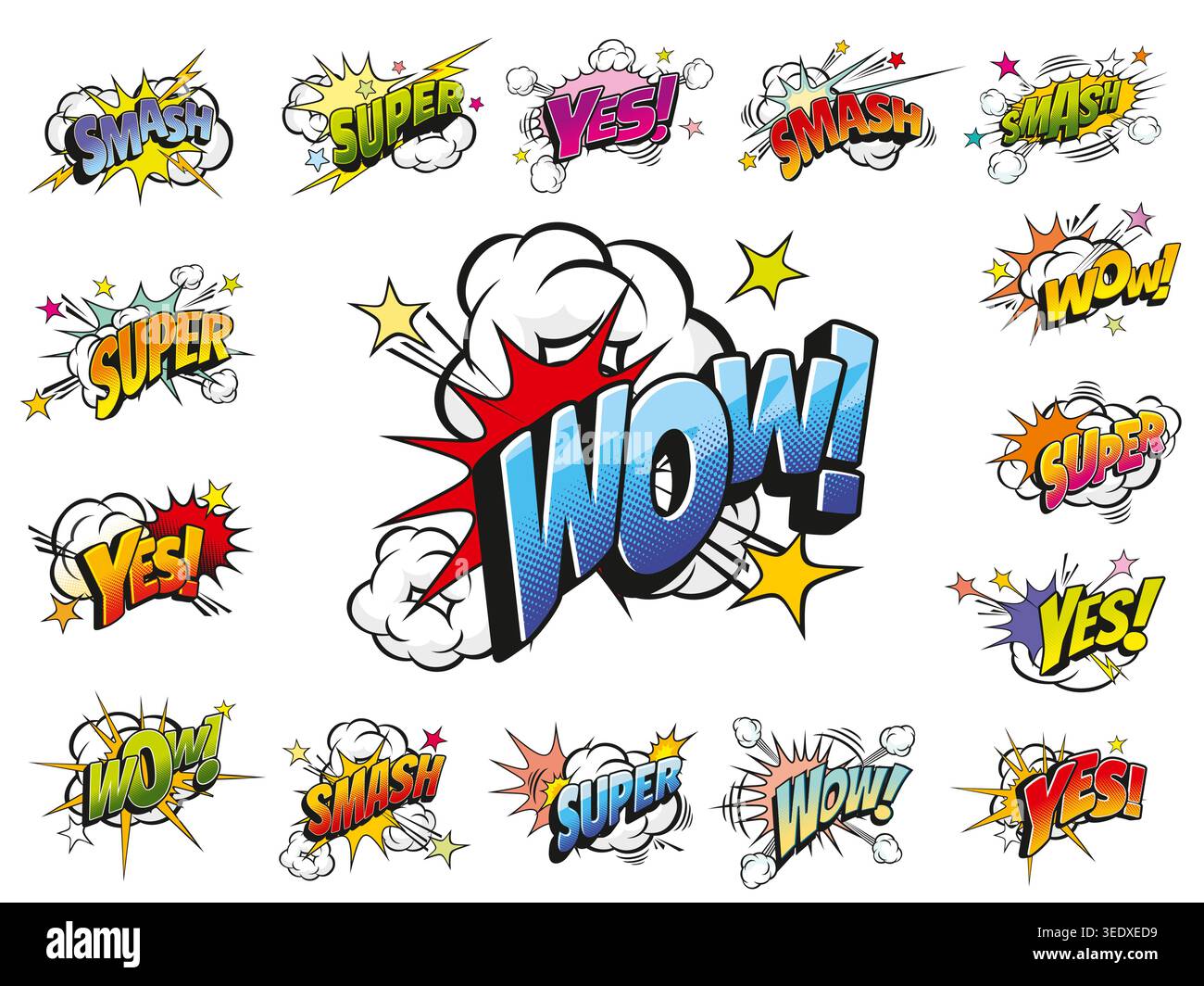 Cartoon pop art sound effect comic speech bubbles Stock Vector