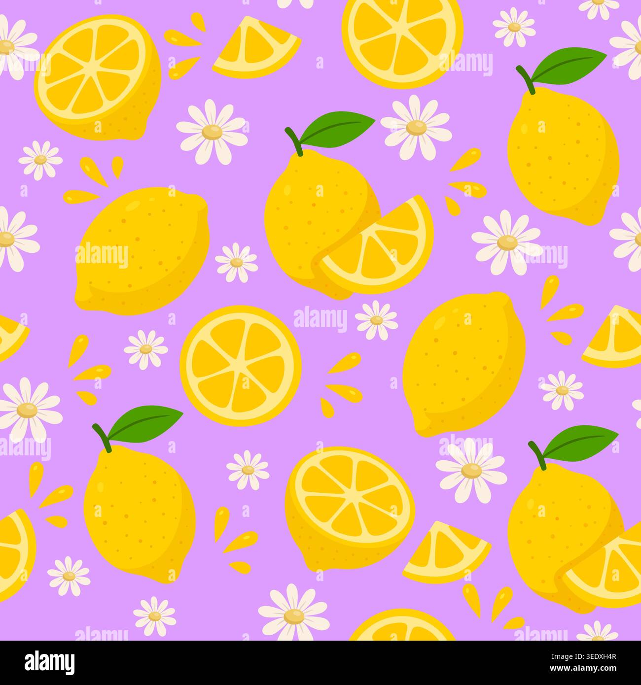 Fresh Lemon Daisy Pattern Design Stock Vector