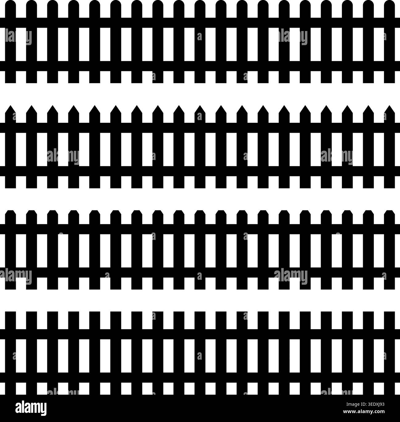 Seamless fence silhouettes patterns isolated on transparent background Stock Vector