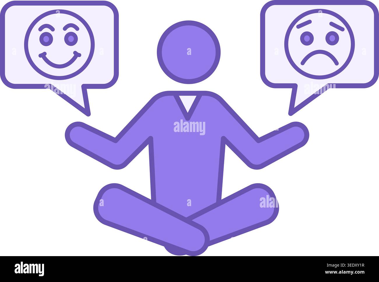 Color Icon Manage Your Emotions. Vector Icon of Meditating Man. Happy and Sad Emotions. Overcome Anxiety and Worry. Positive Thinking Concept Stock Vector
