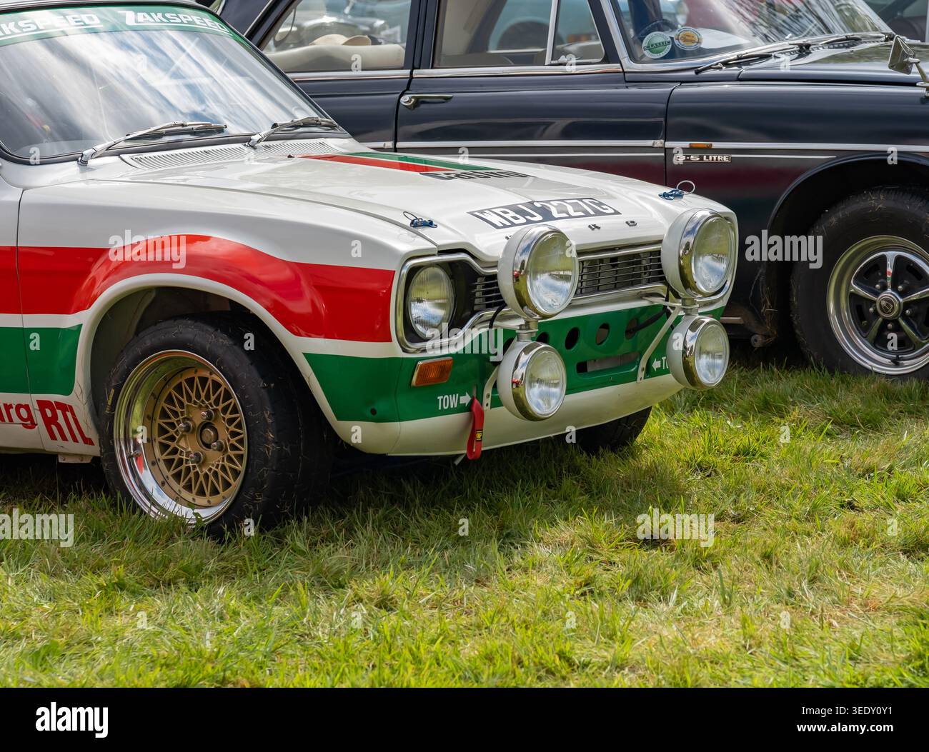 Front end of a vintage Ford RS2000 rally car painted in Castrol livery ...