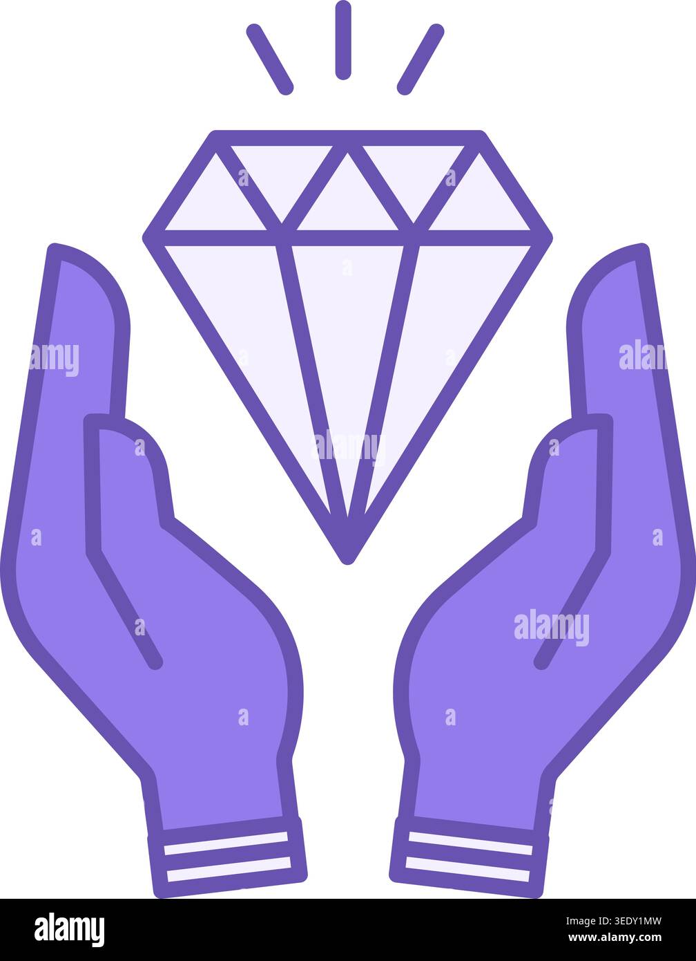 Luxury Lifestyle Color Icon. Vector Icon. Shining Diamond in Hands. Concept of Wealth, Success, and Popularity Stock Vector