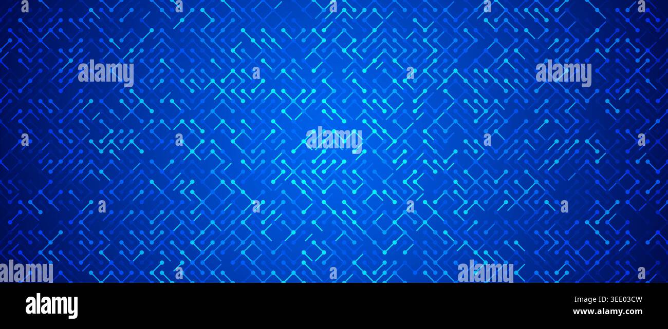 Abstract circuit board pattern background. Blue neon glowing electronic technology effect wallpaper. Digital tech backdrop for computer chip, motherboard, processor or ai concept. Vector illustration Stock Vector