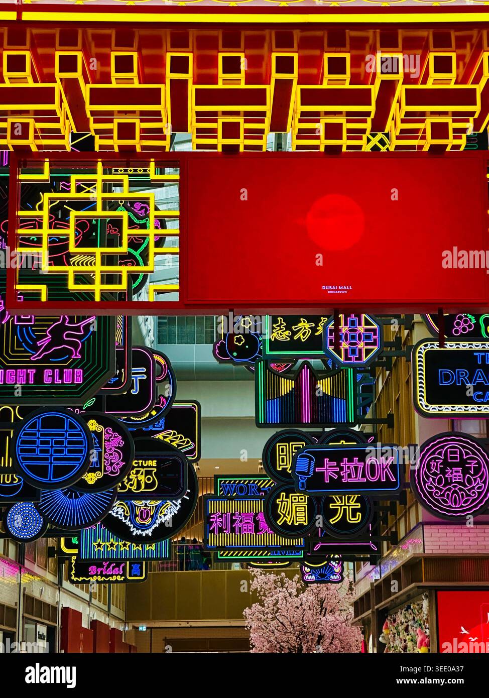 Neon signs display at Chinatown Dubai Mall - Smartphone Captured Stock Image