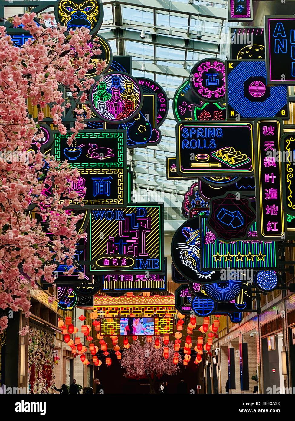 Neon signs display at Chinatown Dubai Mall - Smartphone Captured Stock Image