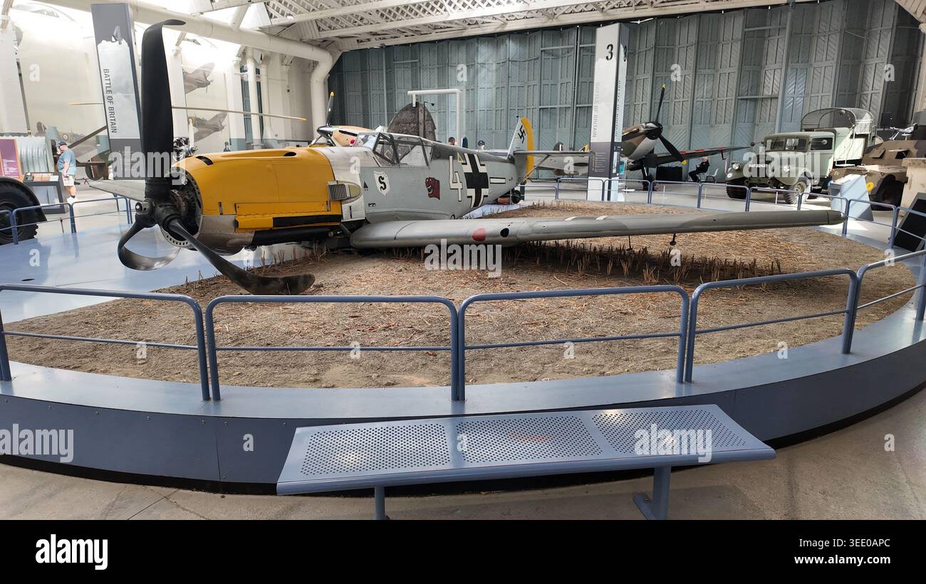 Messerschmitt Bf 109 at Imperial War Museum Duxford, Duxford air museum forma RAF Duxford Battle of Britain military airfield Stock Photo