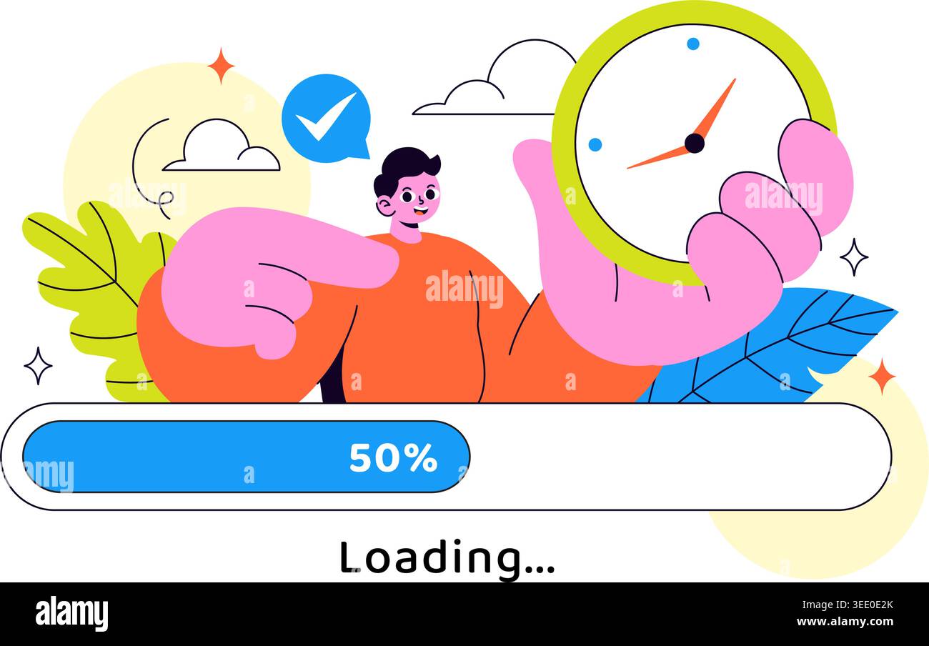 Loading Vector Illustration Featuring Progress Bar Buffering Process Mobile App Upload Status and Digital Waiting Design Stock Vector