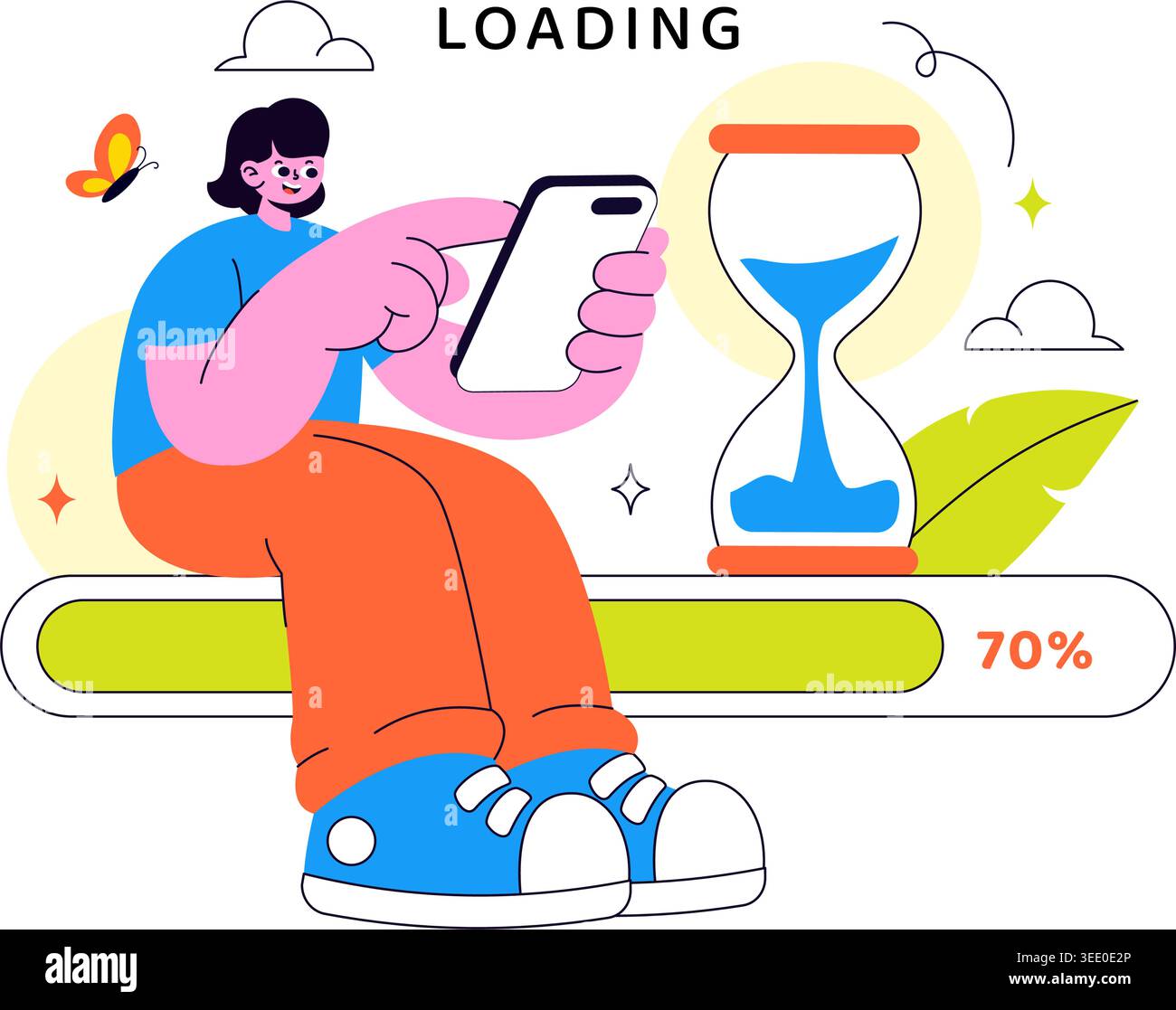 Loading Vector Illustration Featuring Progress Bar Buffering Process Mobile App Upload Status and Digital Waiting Design Stock Vector