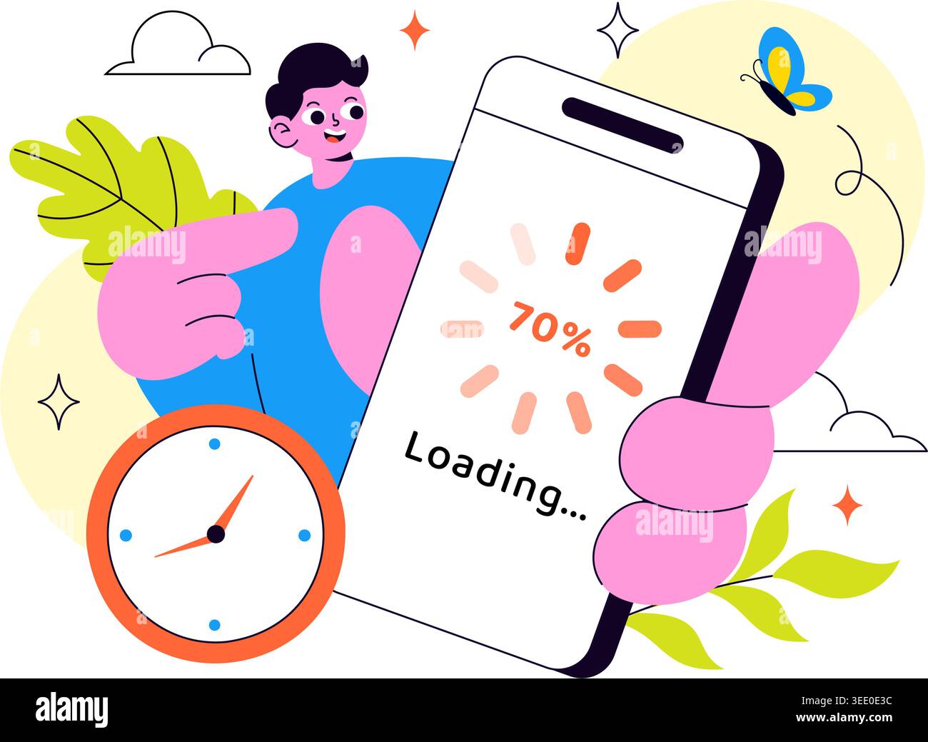 Loading Vector Illustration Featuring Progress Bar Buffering Process Mobile App Upload Status and Digital Waiting Design Stock Vector