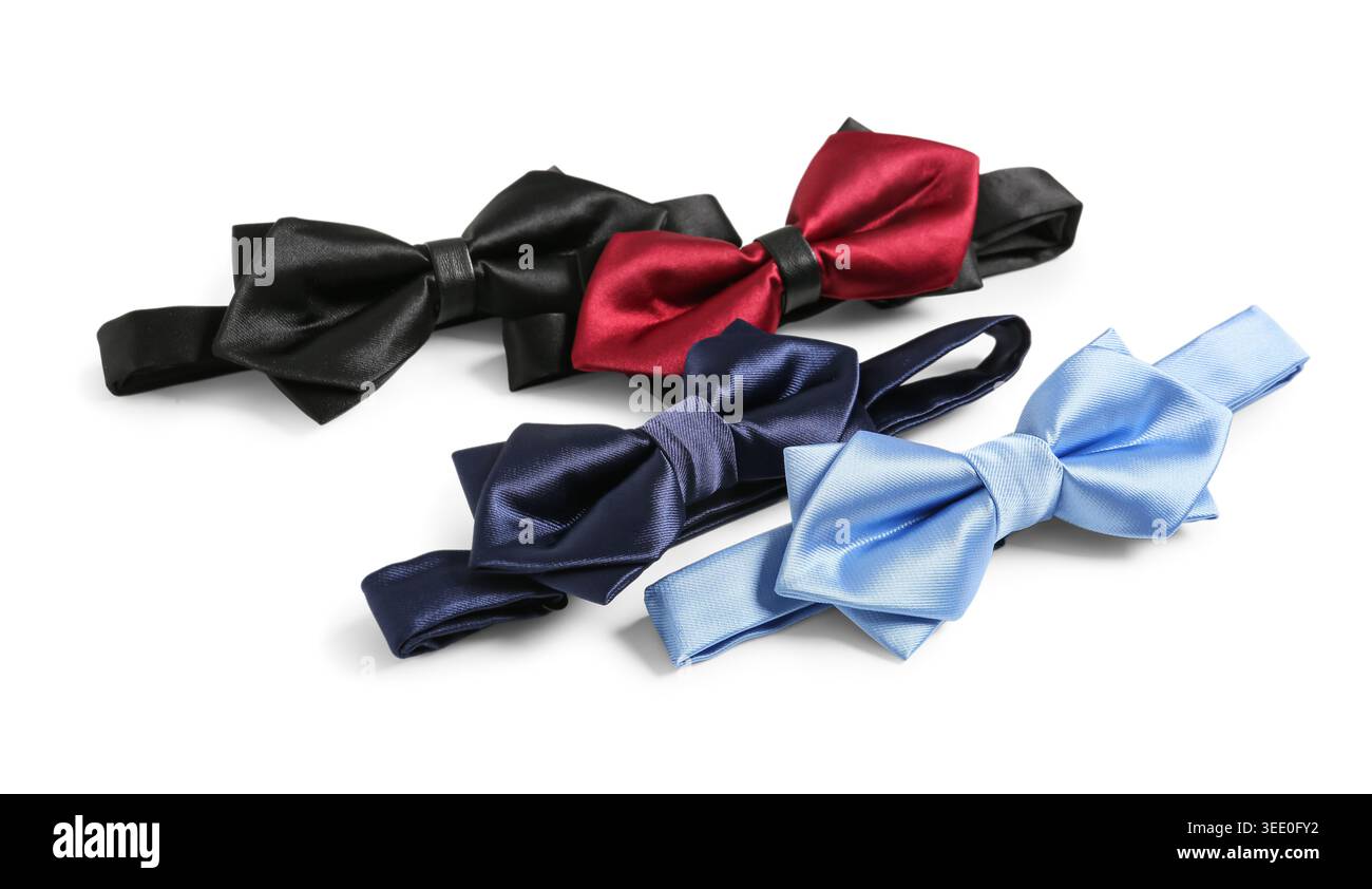 Different stylish bow ties on white background Stock Photo