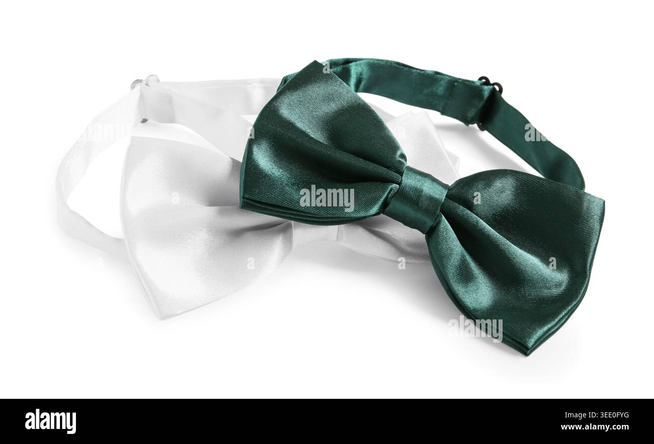 Different stylish bow ties on white background Stock Photo