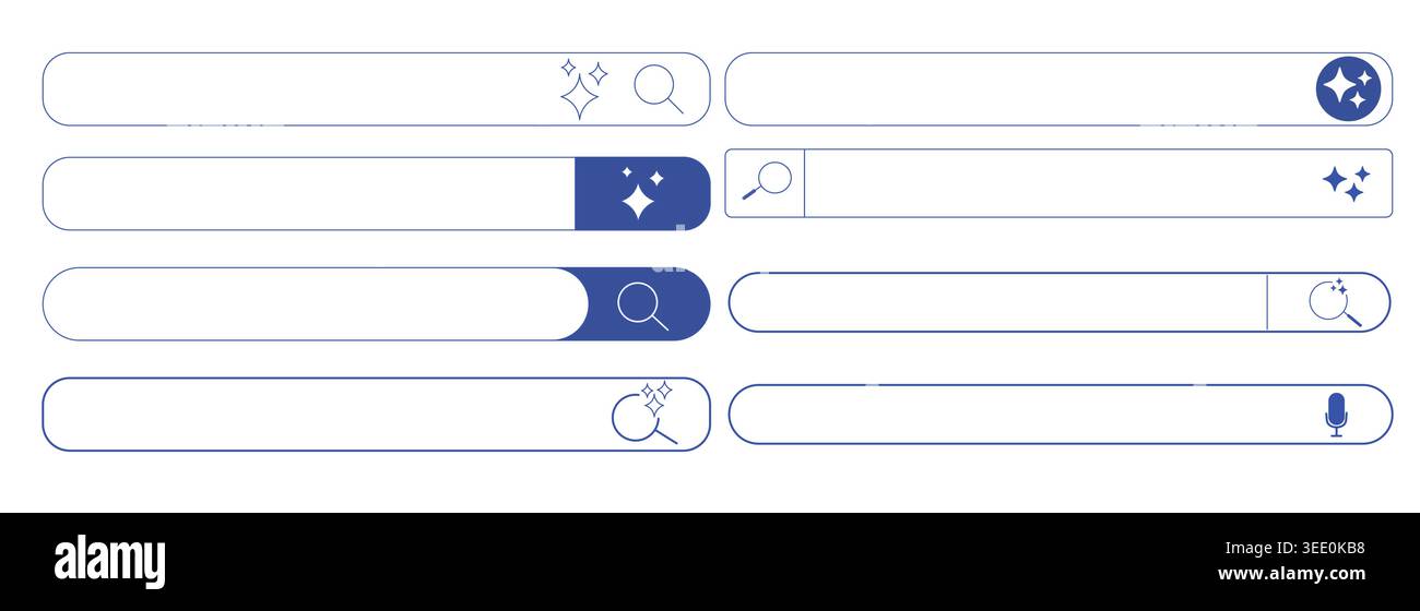 Website prompt bar, ai frame set. Artificial intelligence, machine learning technology, chat, futuristic, button. Search bar Internet browser engine. Vector illustration Stock Vector