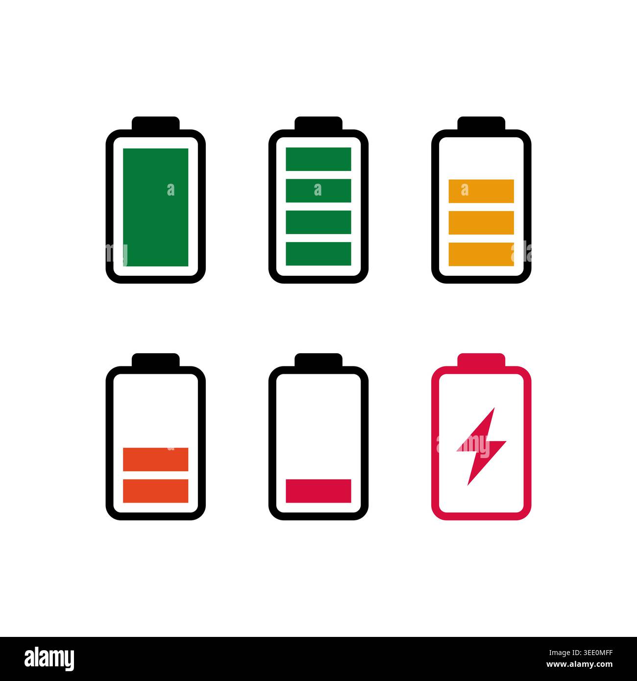 Vertical Colorful Battery Charge Status Icon Collection Stock Vector