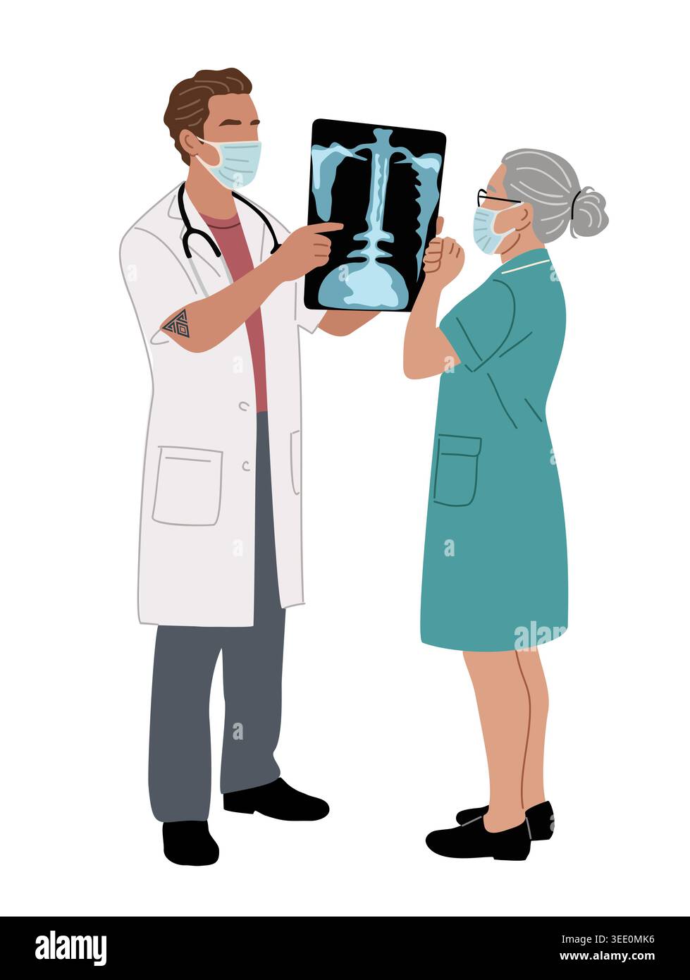 Doctor and elderly nurse reviewing X ray together Stock Vector Image ...