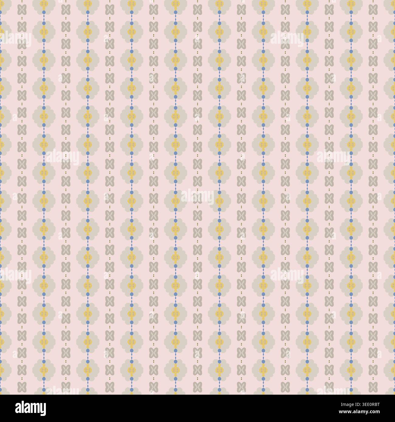 Pastel Floral Stripe Folk Pattern Stock Vector