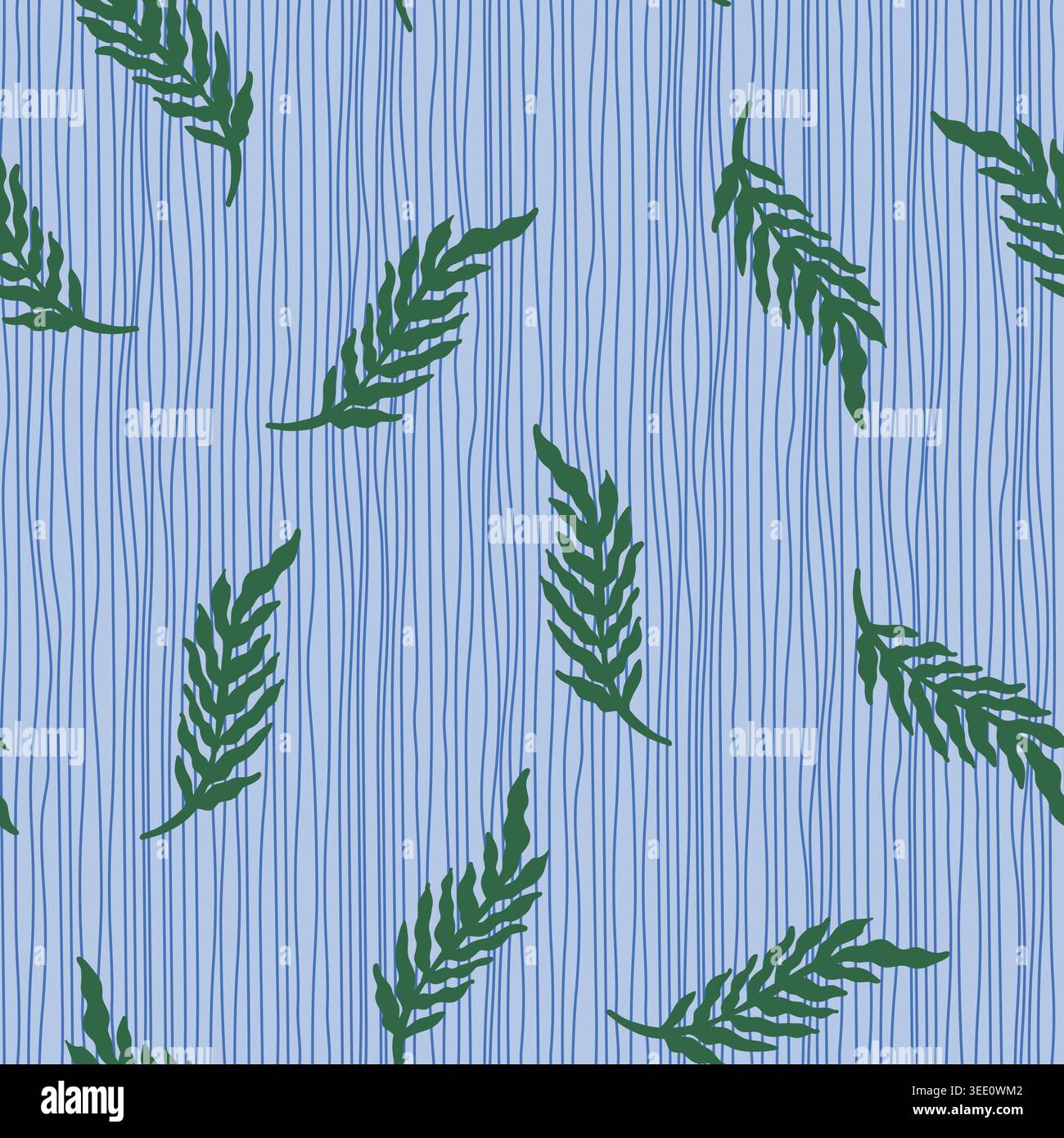 Green Folk Floral Stripe Pattern Rustic Stock Vector