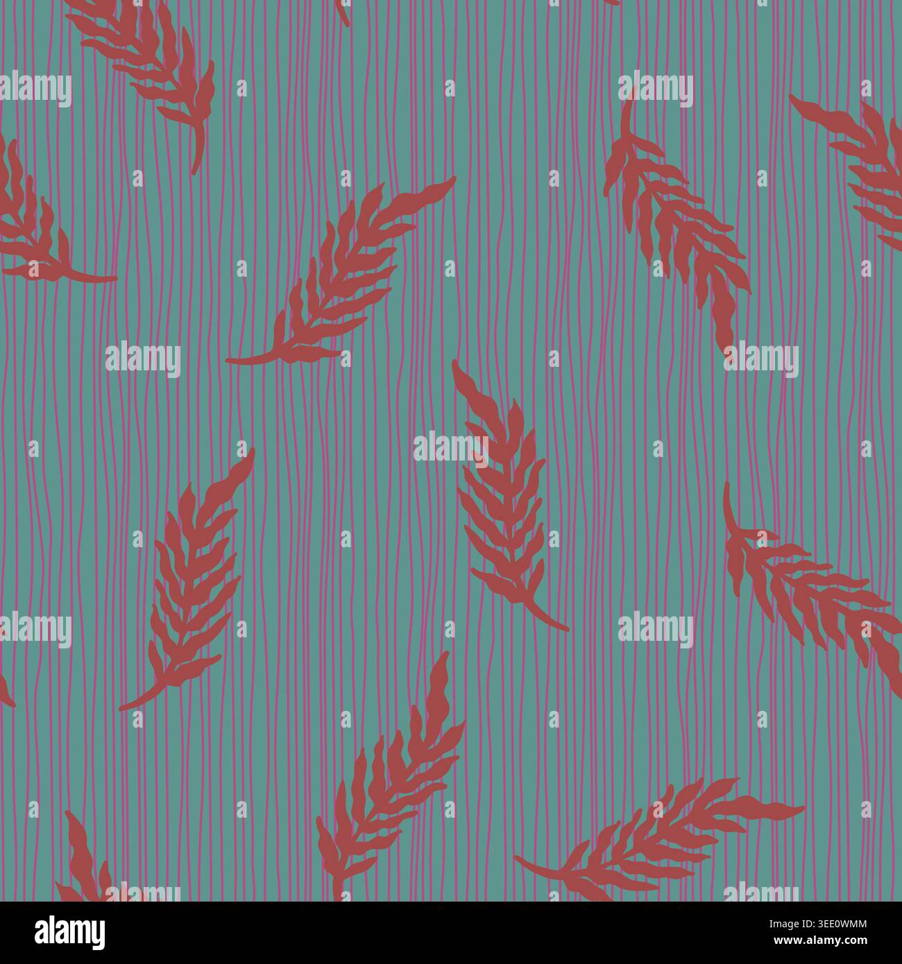 Folk Botanical Striped Pattern Pink Orange Stock Vector