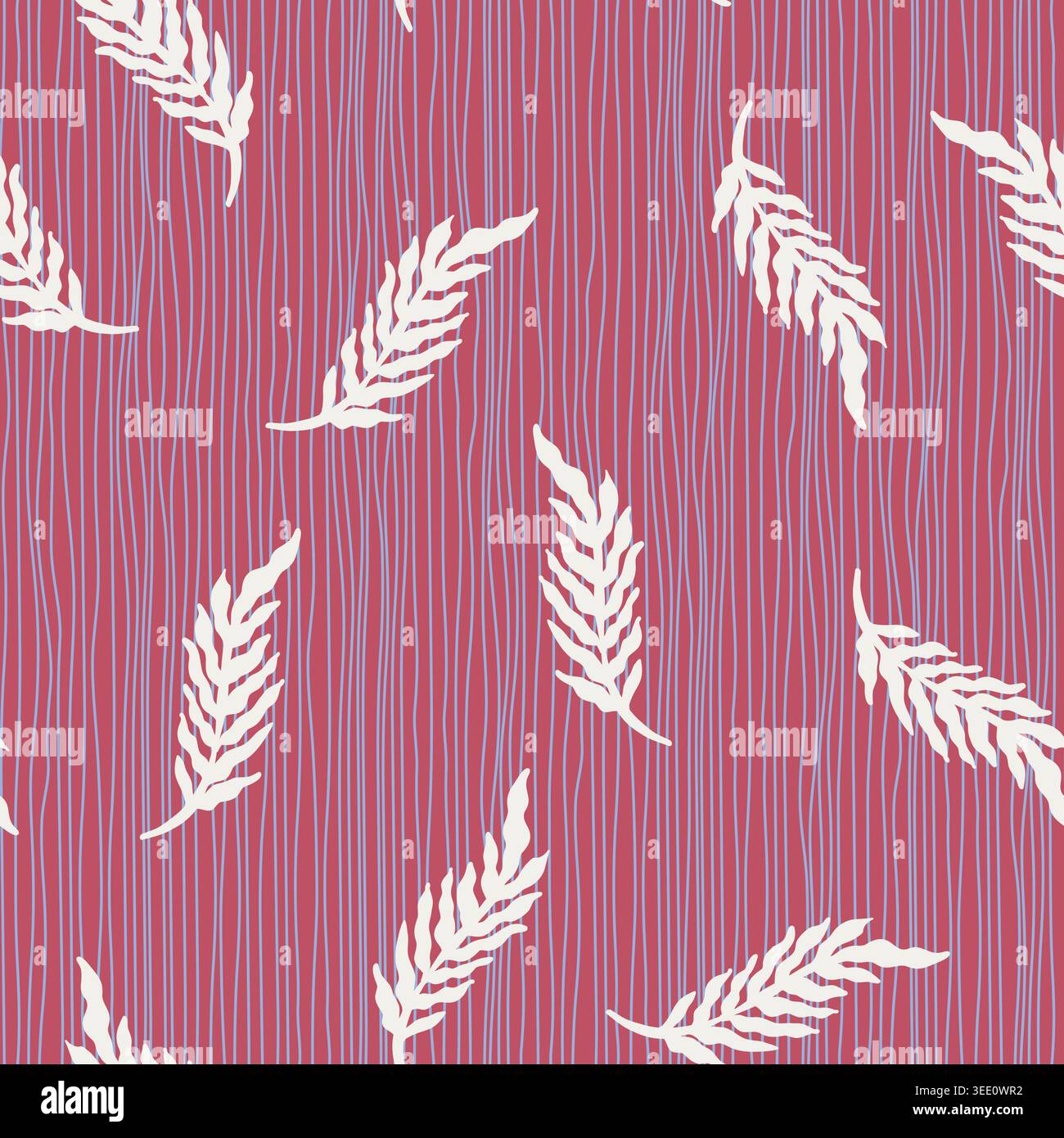 Folk Botanical Striped Leaf Pattern Red Stock Vector