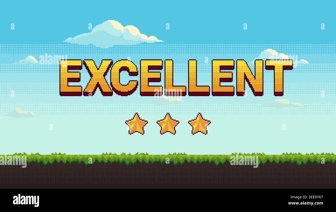 Excellent result screen three stars rating Stock Vector
