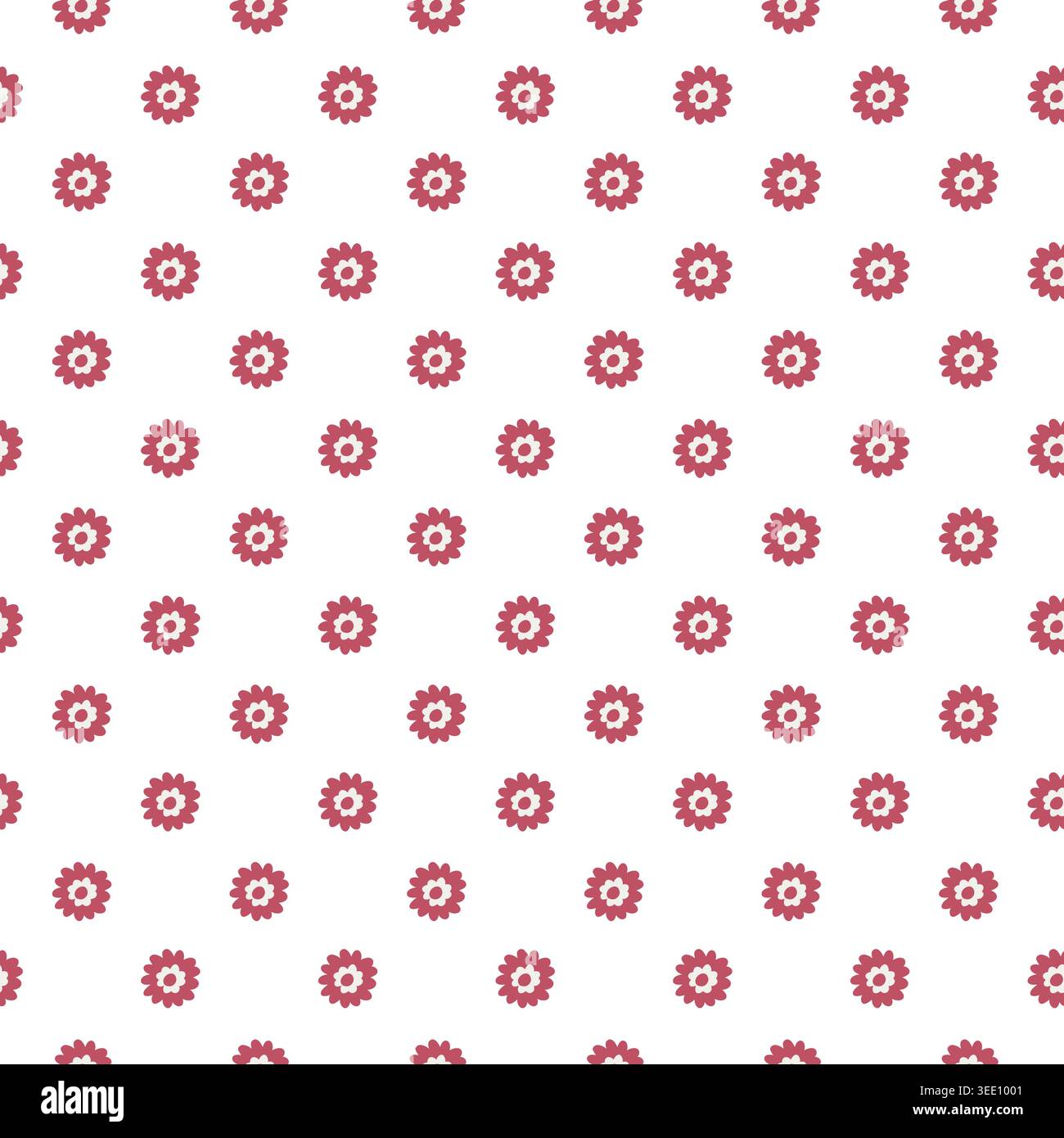 White Pink Ditsy Folk Daisy Pattern Stock Vector