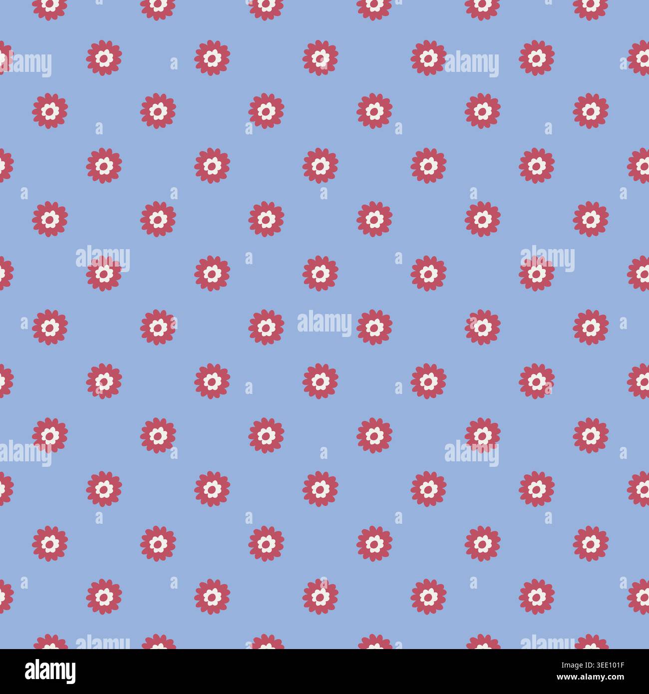 Blue Pink Ditsy Folk Daisy Pattern Stock Vector