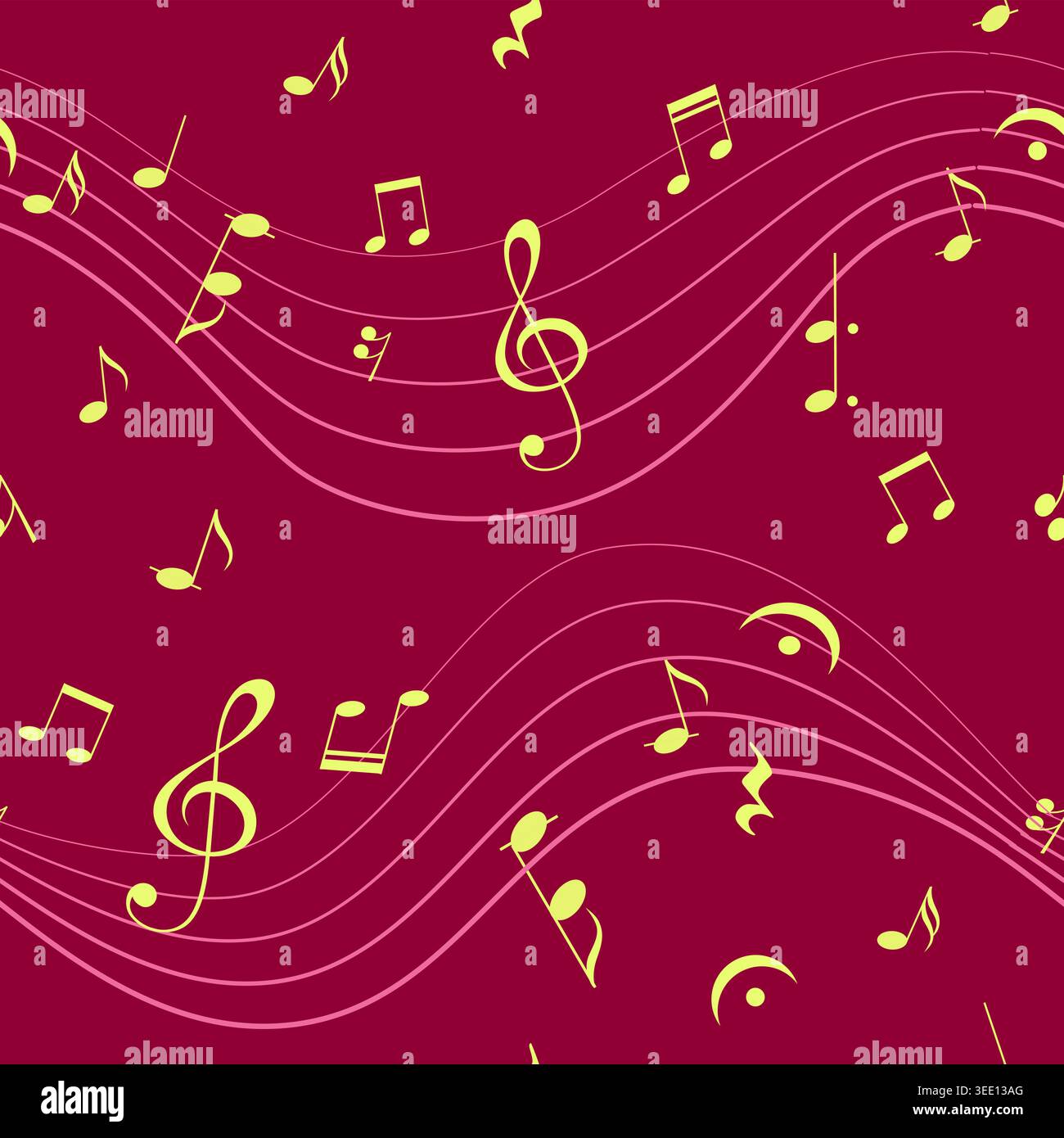 Seamless Music Pattern with Staff, Notes, Treble Stock Vector