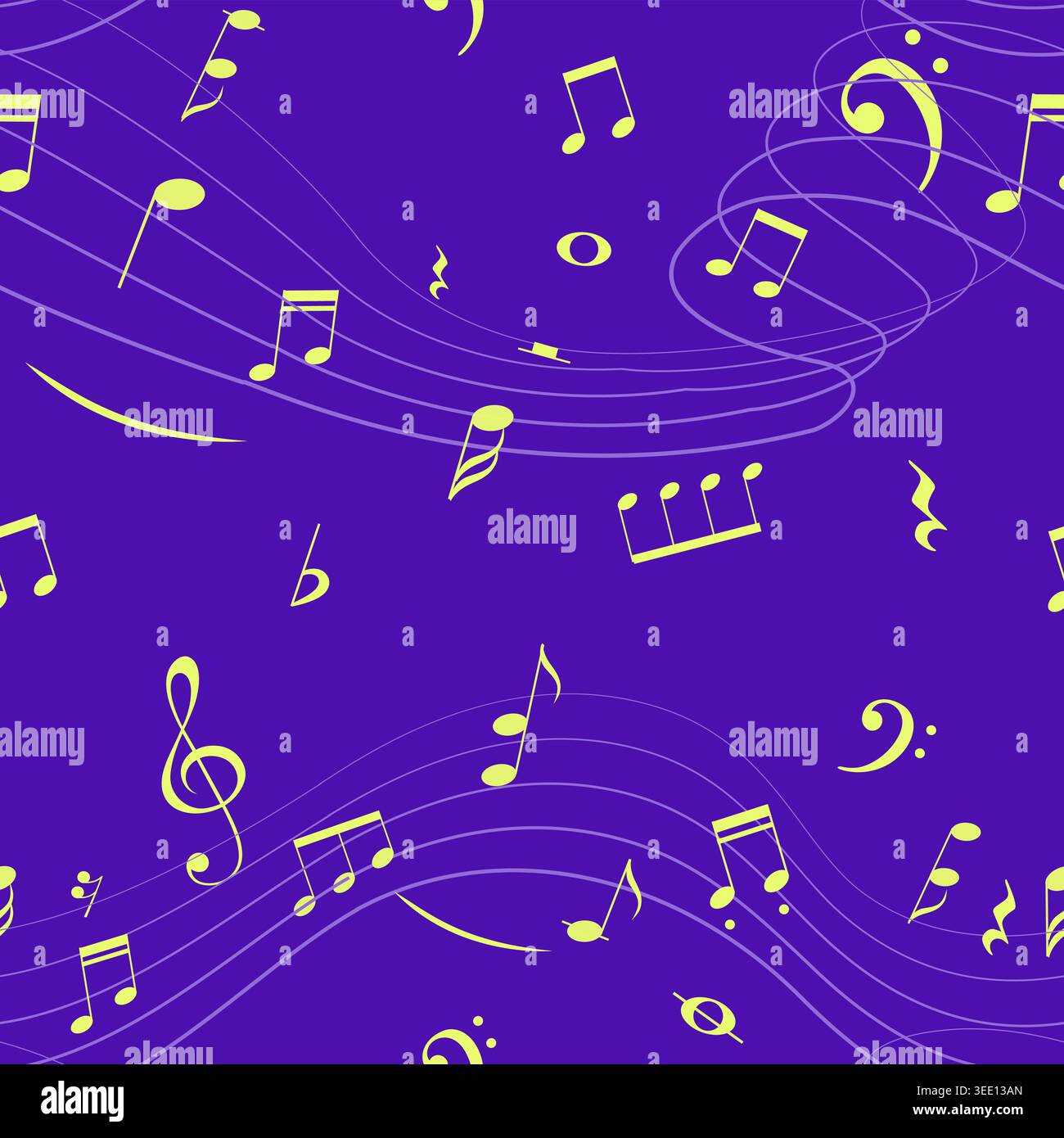 Seamless Music Pattern with Staff, Notes, Treble Stock Vector