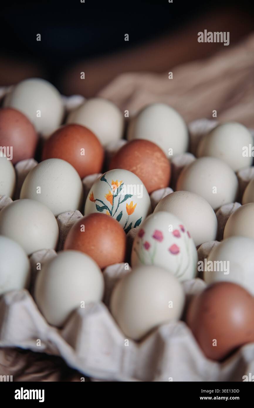 Decorated Easter Egg In Tray Stock Photo