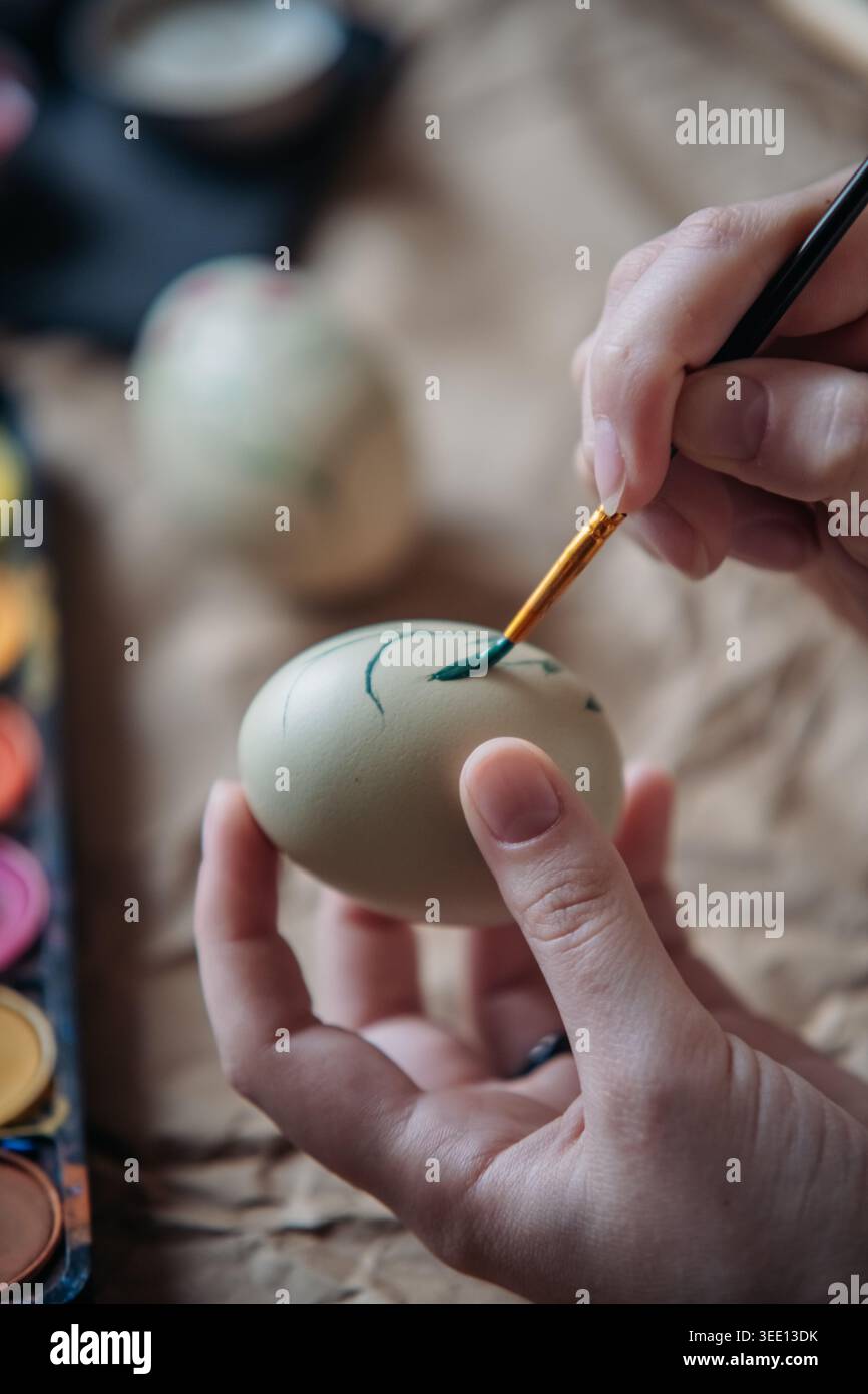 Green Brush On Easter Egg Stock Photo