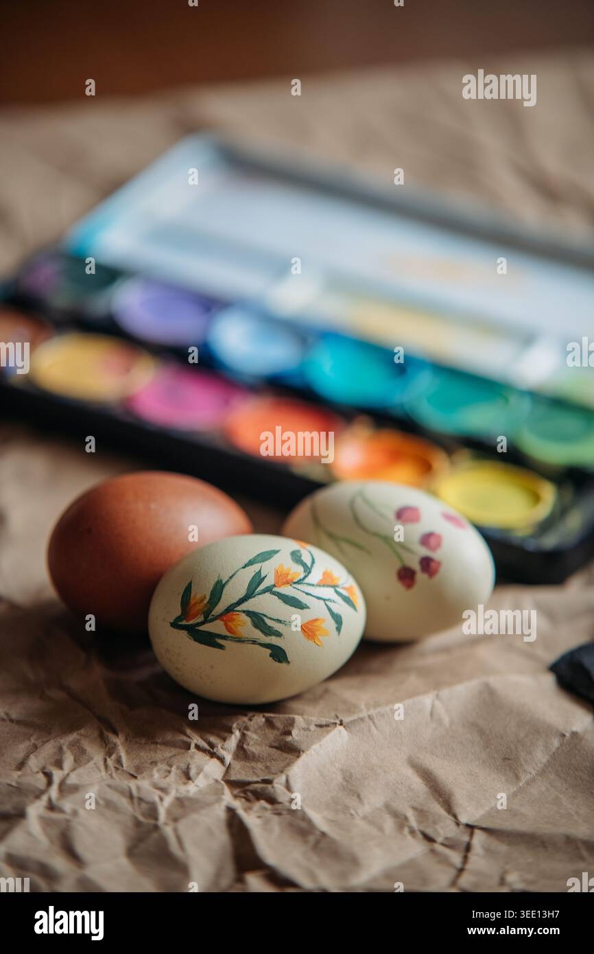 Hand Painting Floral Easter Egg Stock Photo