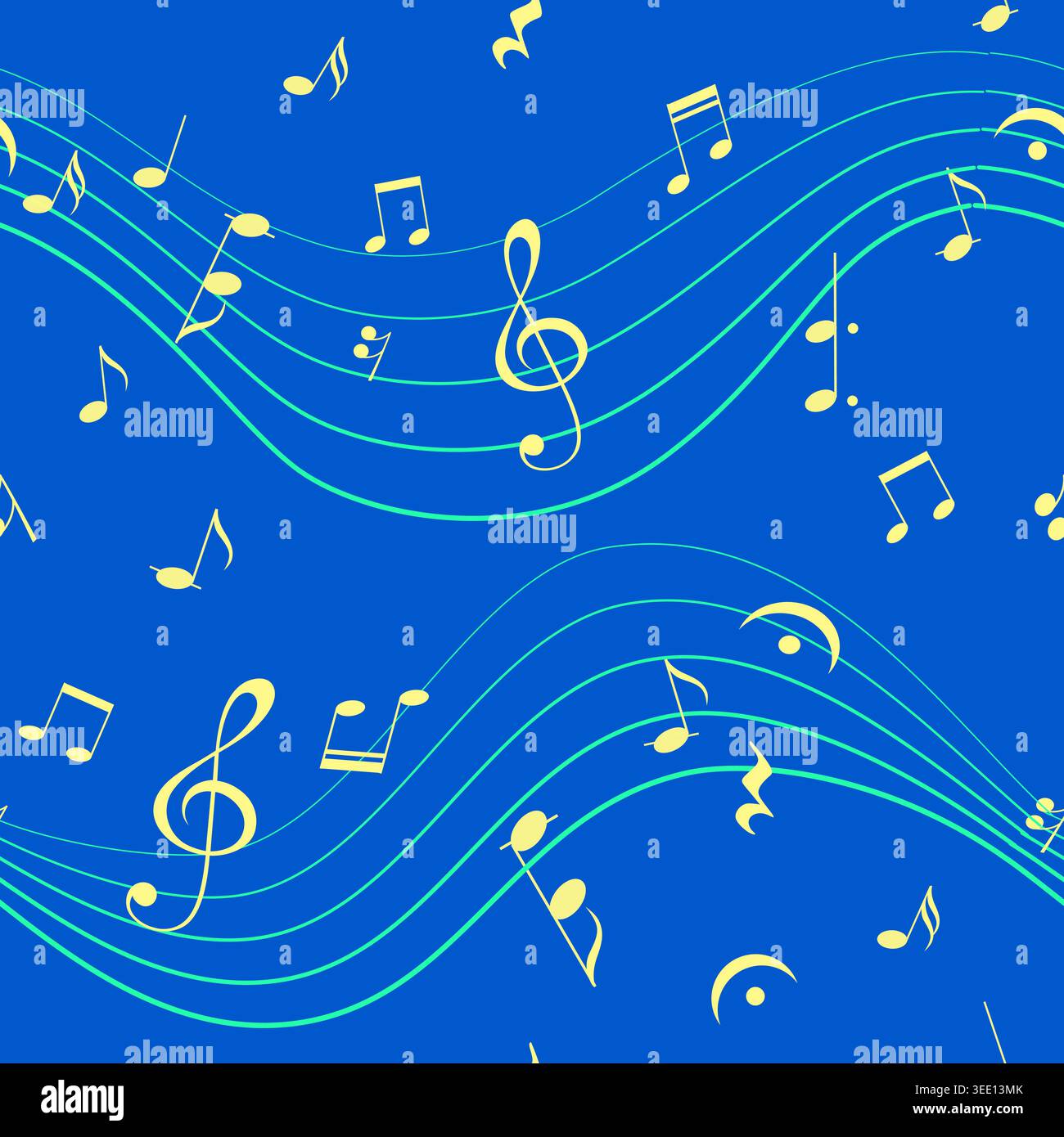 Seamless Music Pattern with Staff, Notes, Treble Stock Vector