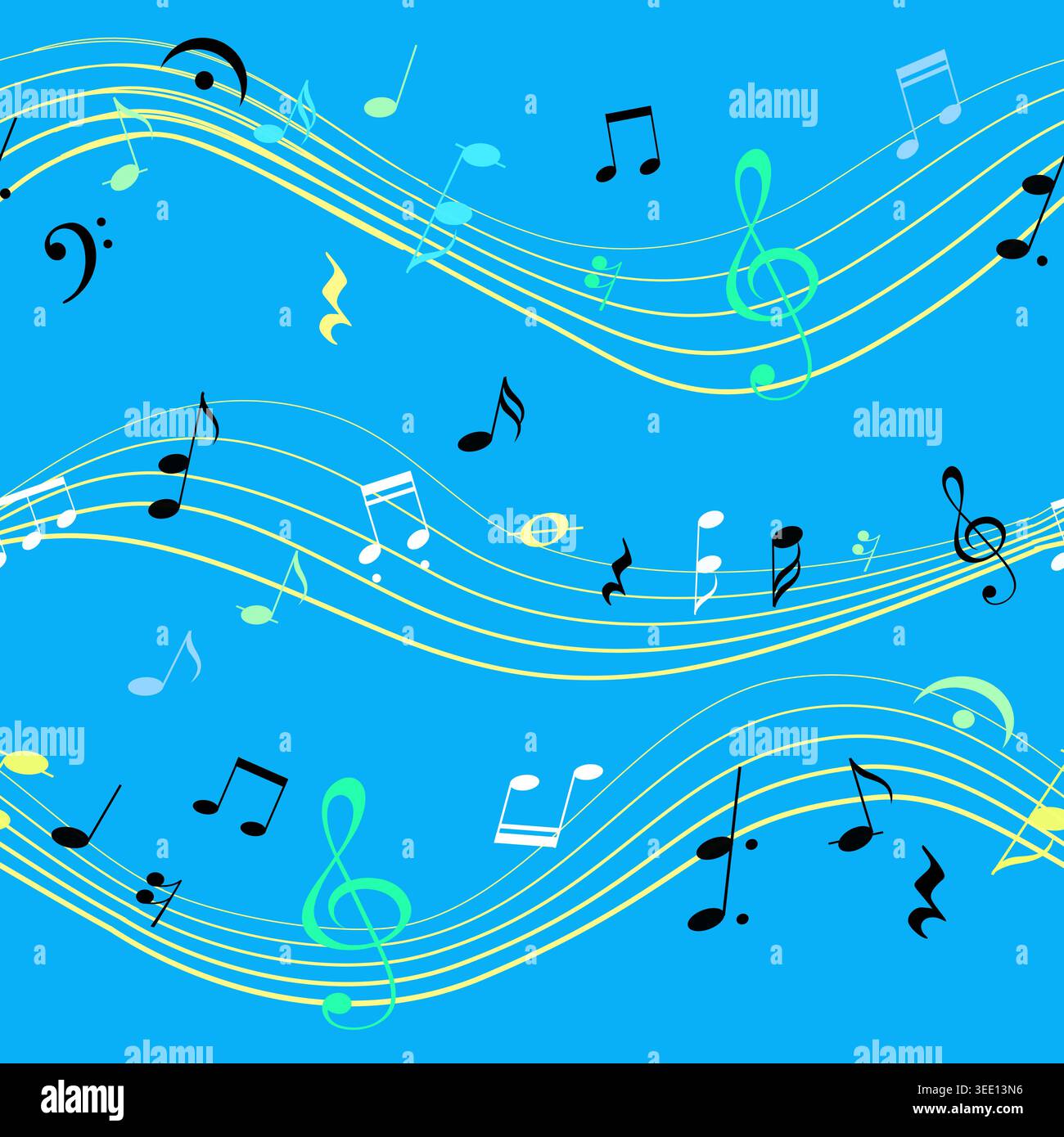 Seamless Music Pattern with Staff, Notes, Treble Stock Vector