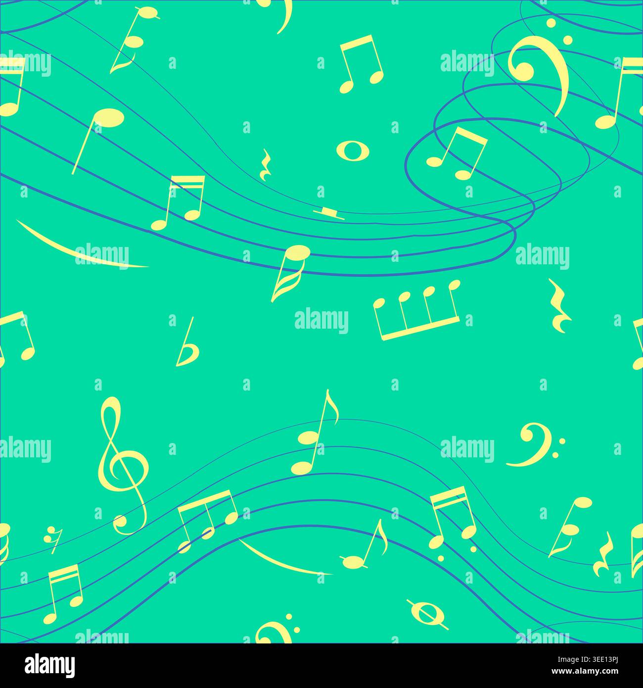 Seamless Music Pattern with Staff, Notes, Treble Stock Vector