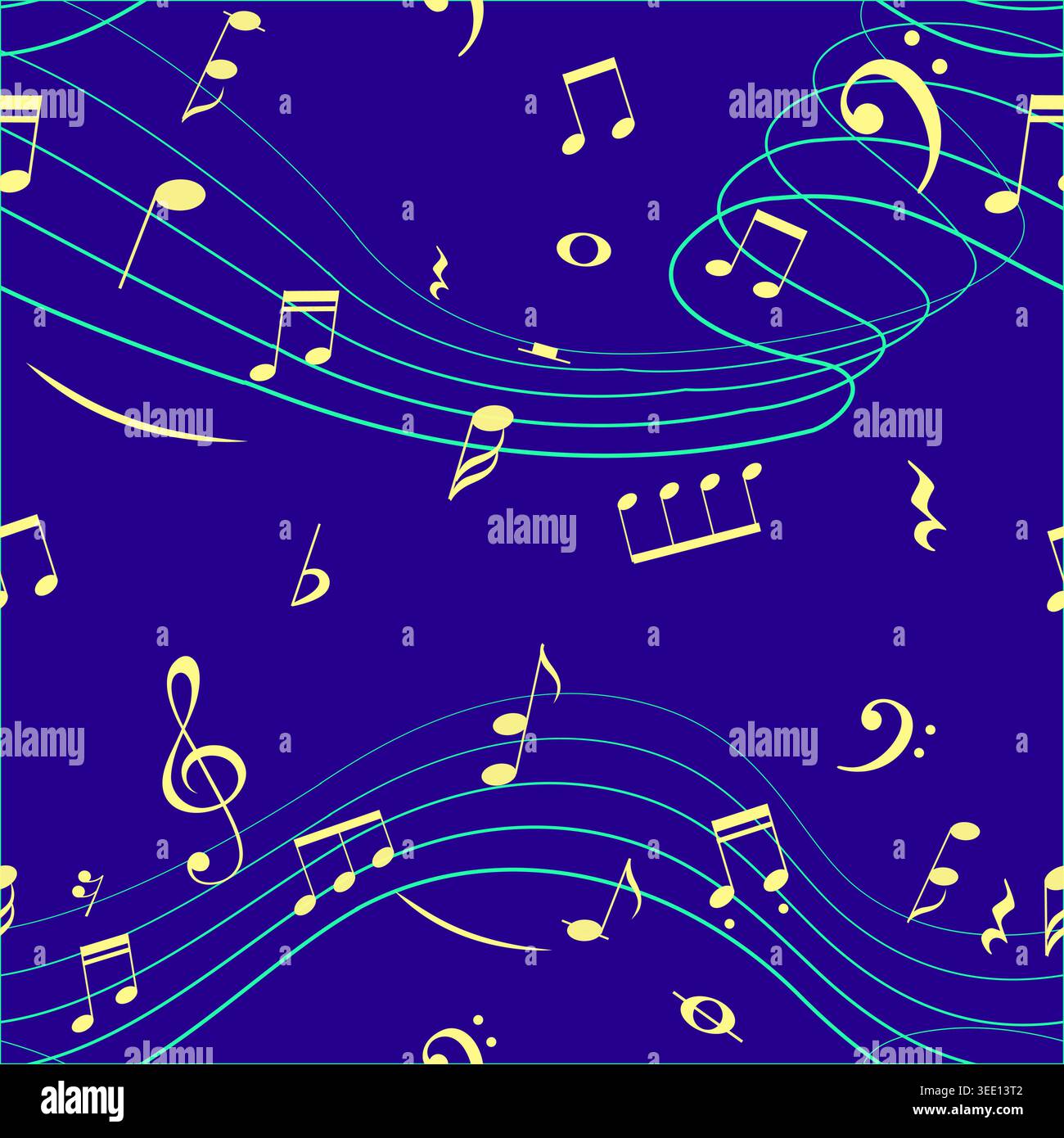 Seamless Music Pattern with Staff, Notes, Treble Stock Vector