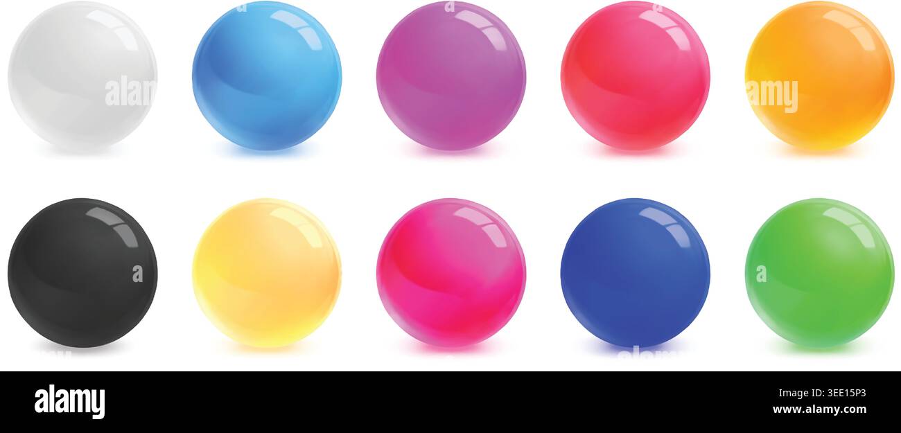 Glossy gel spheres set, transparent colorful orb collection, realistic round elements. UI, branding, infographic, app, web, presentation assets Stock Vector