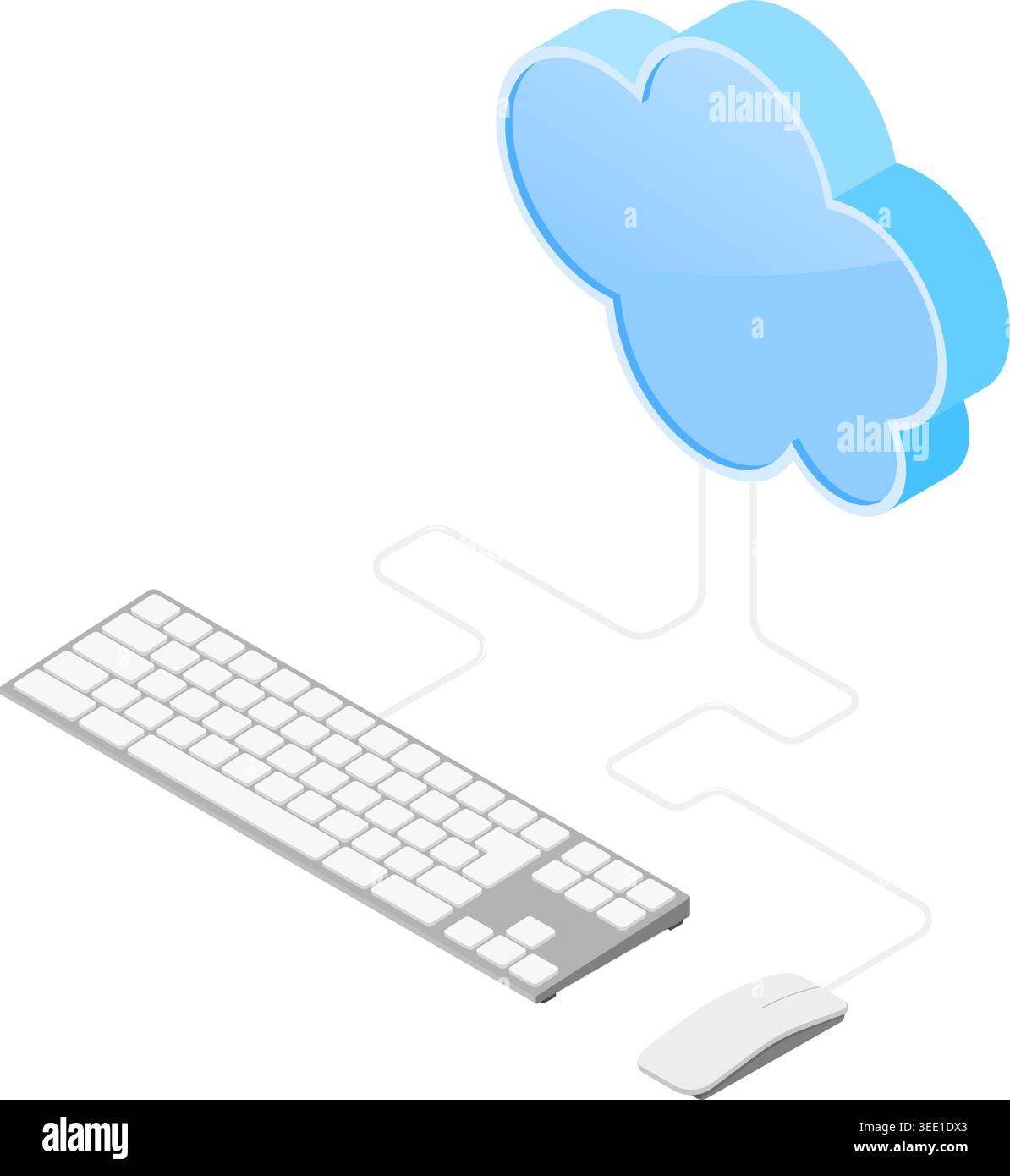 Cloud Computing Technology Isometric Concept with Cloud, Computer Keyboard and Mouse. Vector illustration Stock Vector