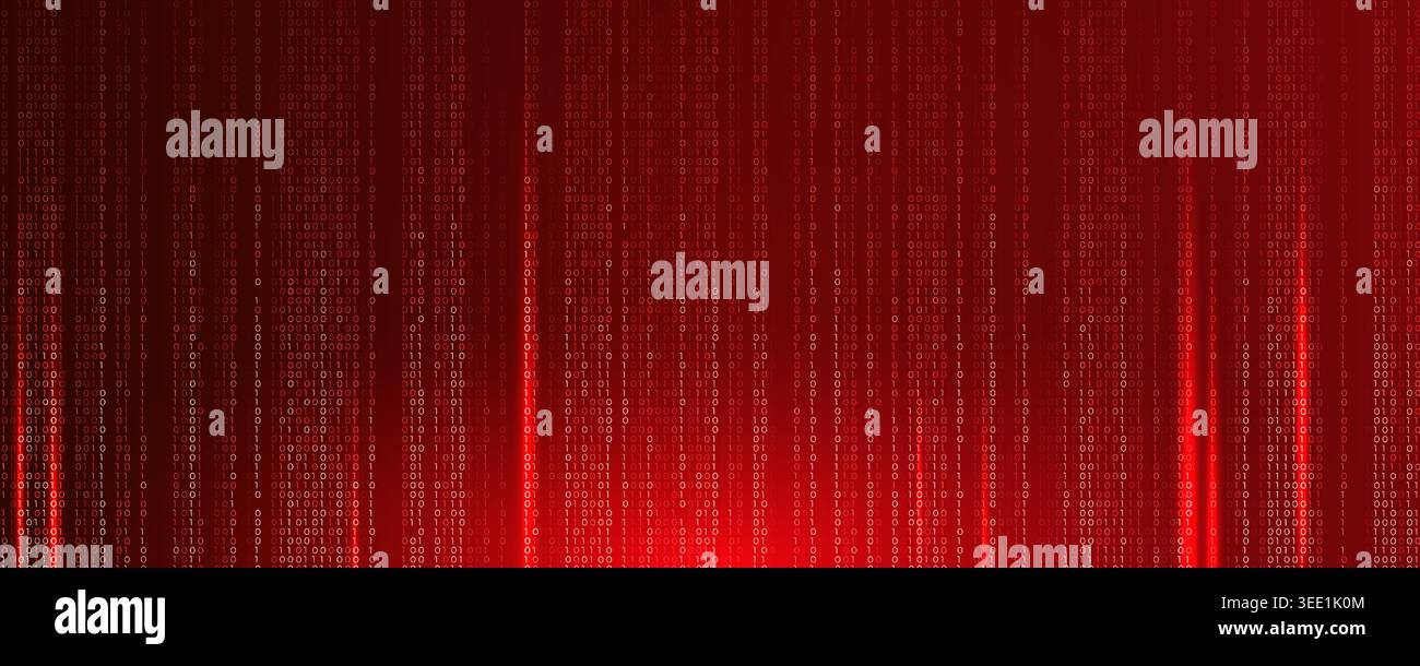 Virus Code Flow Red Binary Code Bug Cyber Attack Pattern. Malware Attack Ransomware Warning Background. Computer Hacking Cyber Security Breach. AI Stock Vector