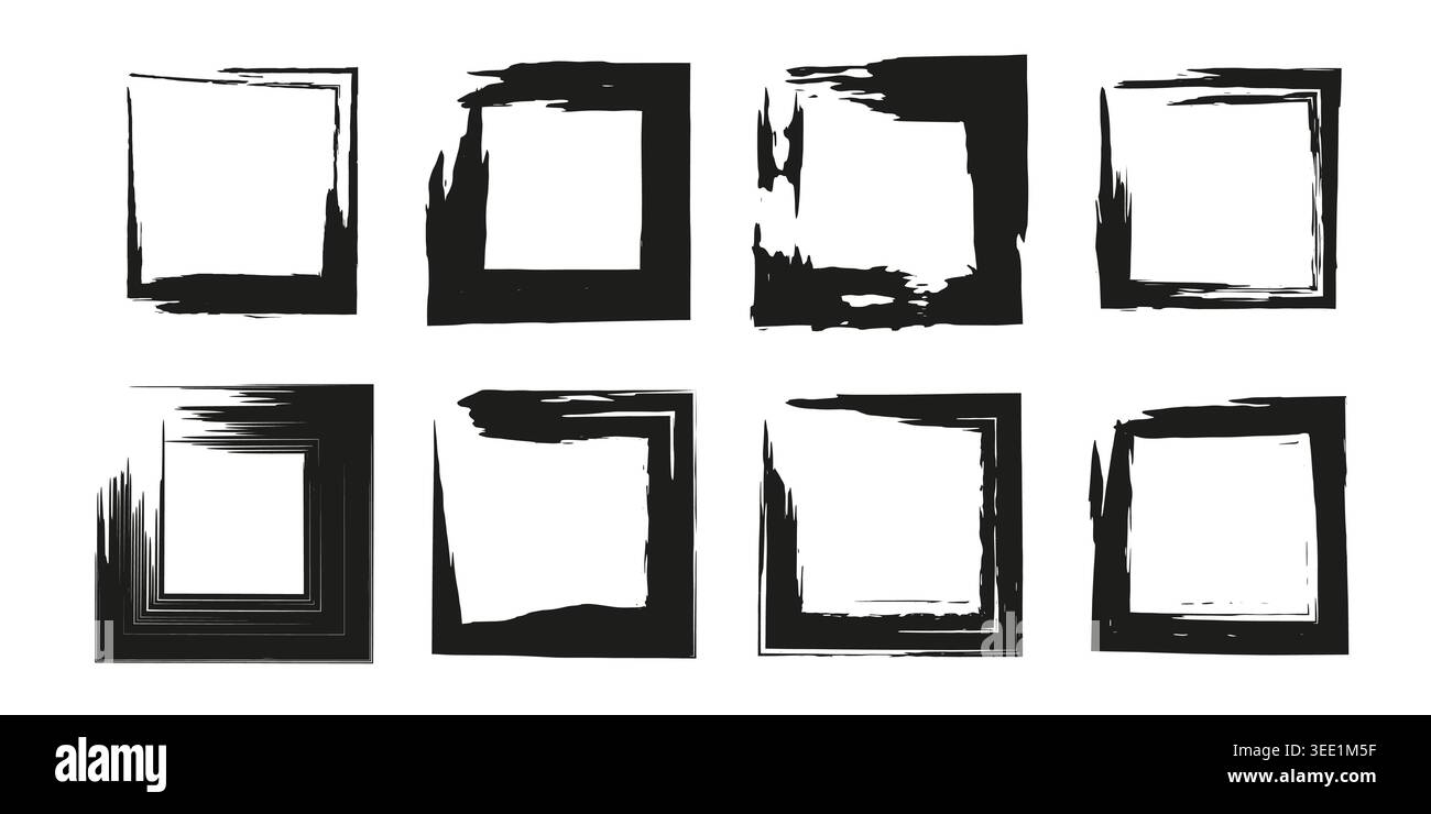 Set of grunge square backgrounds. Vector black frames Stock Vector