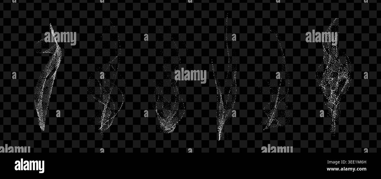 Halftone smoke texture set. Dotted fog cloud. Stock Vector