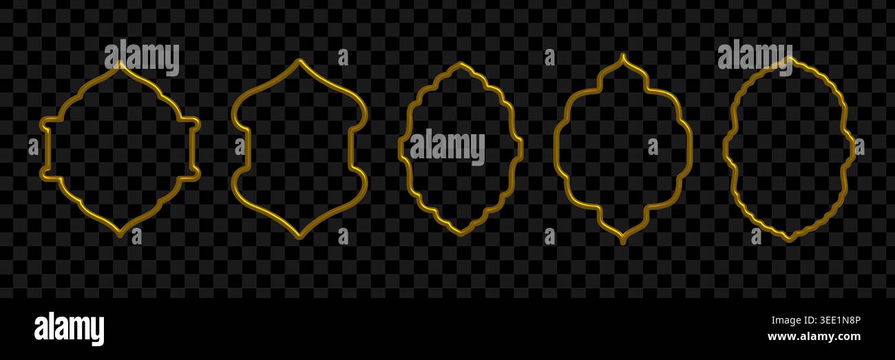 Golden 3d border collection. Islamic frame shapes Stock Vector