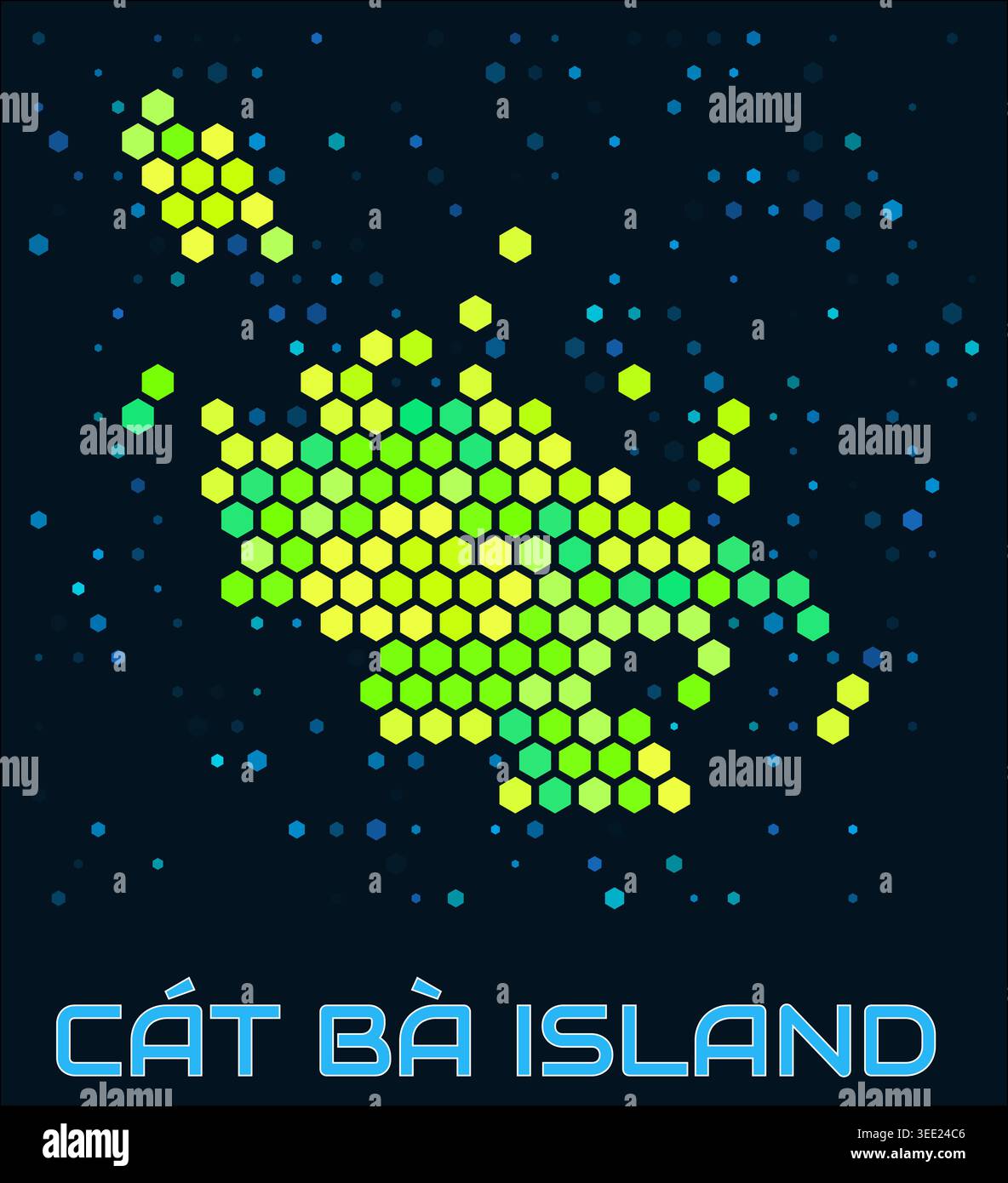 Cat Ba Island hexagon dots map. Digital style boundary shape. Cat Ba ...
