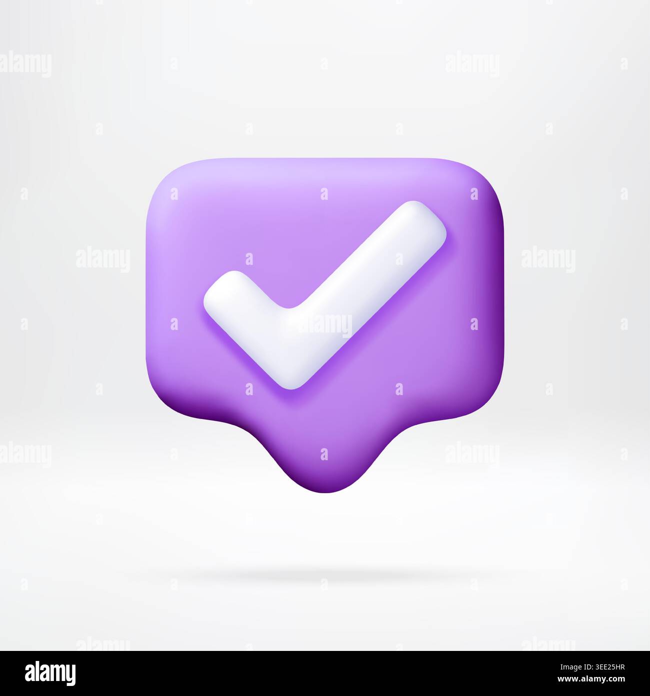 3D Purple check mark inside notification bubble Stock Vector