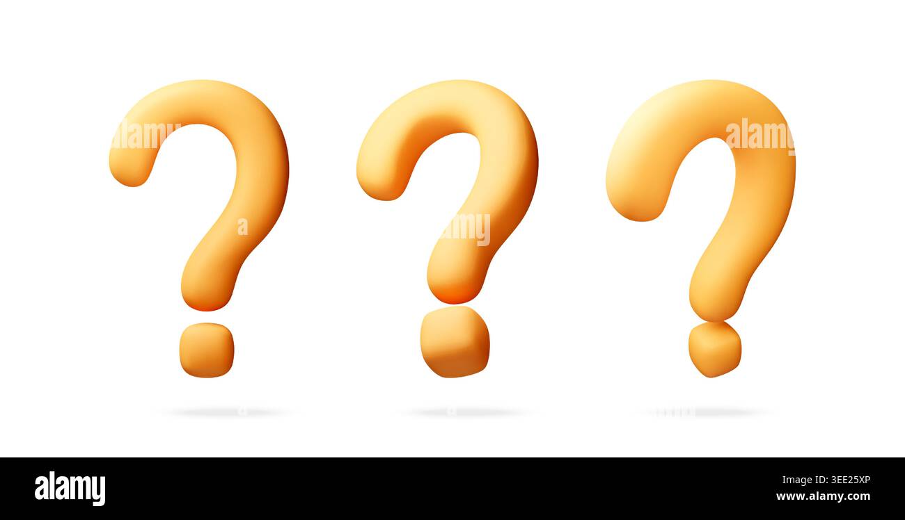 Three yellow 3D question marks Stock Vector